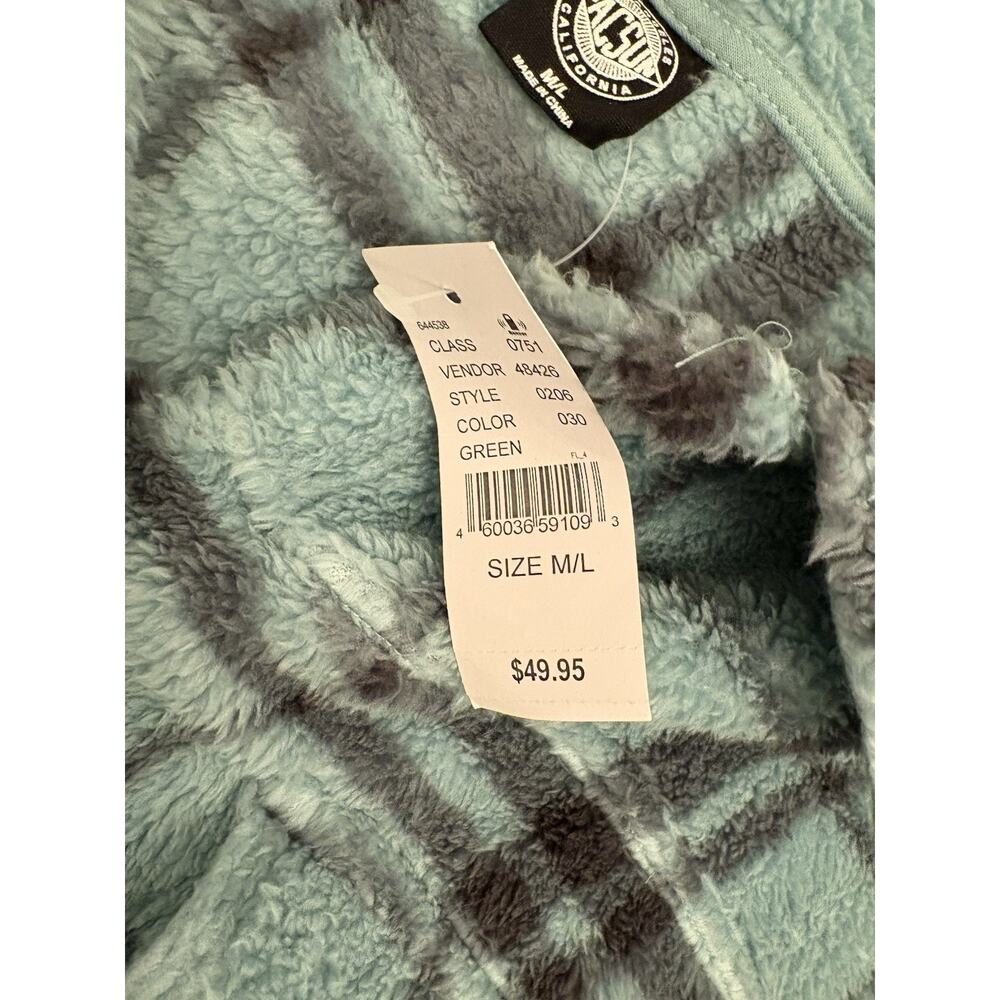 PacSun Womens Homecoming Button Down Sherpa Shirt Shacket Jacket M/L Green Plaid - Picture 3 of 5